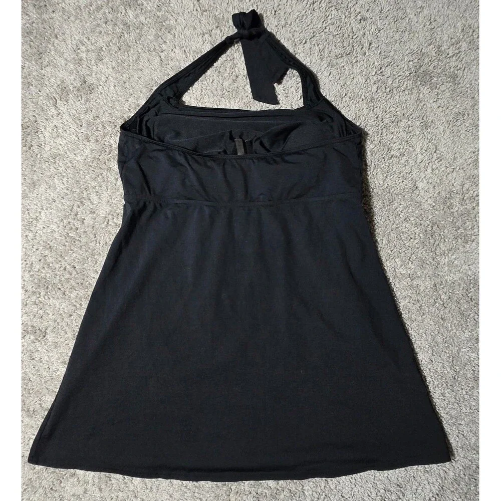 Lands' End 16 DD Halter Tankini Swim Top Underwire Built in Bra Black Flowy Fit